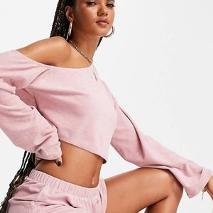 ASOS DESIGN toweling off shoulder set beach top
